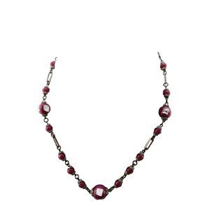 Antique Czechoslovakia Signed Foil Glass Deco Necklace (A3195)